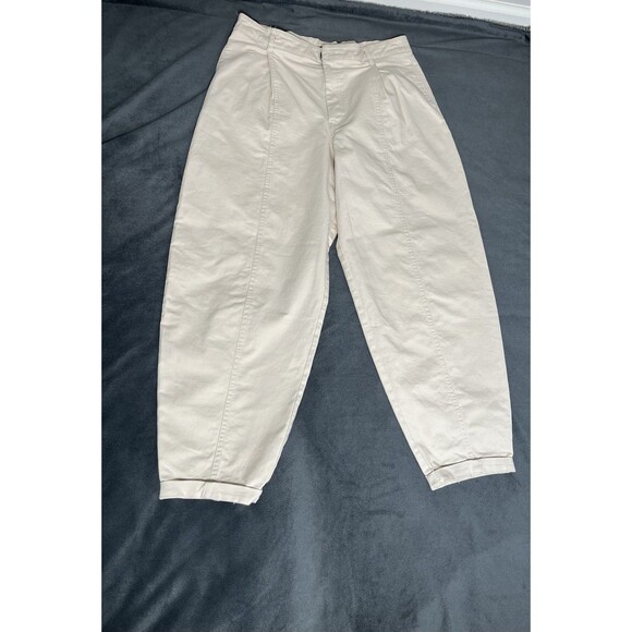 ZARA Women Asymmetric Belt Zipper Hi-Rise Balloon Pants SZ L Beige - Picture 3 of 12